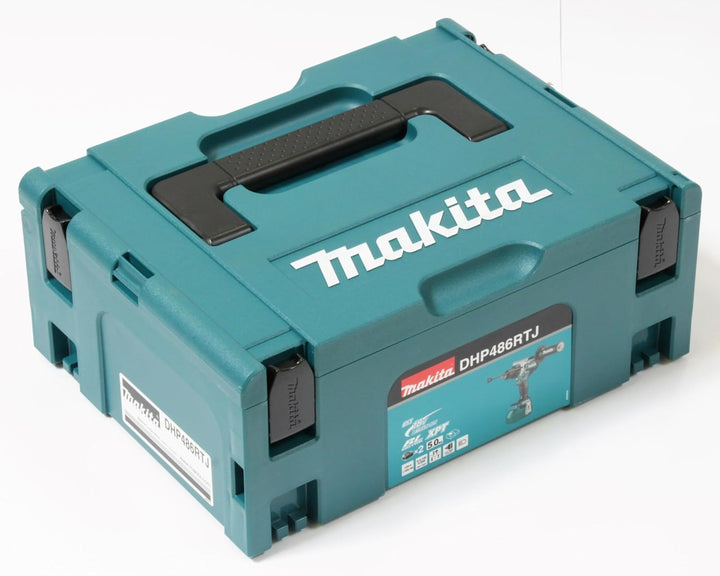 Makita DHP486RTJ Akku-Schlagbohrschrauber 18V / 5,0 Ah, 2 Akkus + Ladegerät im MAKPAC Petrol mit 2 A