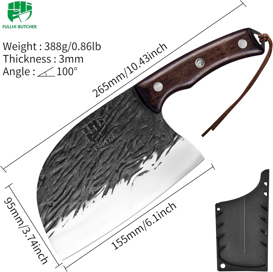 FULLHI Voll-Tang Metzgermesser mit Scheide, serbisches Kochmesser mit hohem Kohlenstoffstahl Fleisch