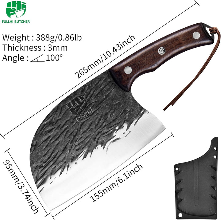 FULLHI Voll-Tang Metzgermesser mit Scheide, serbisches Kochmesser mit hohem Kohlenstoffstahl Fleisch