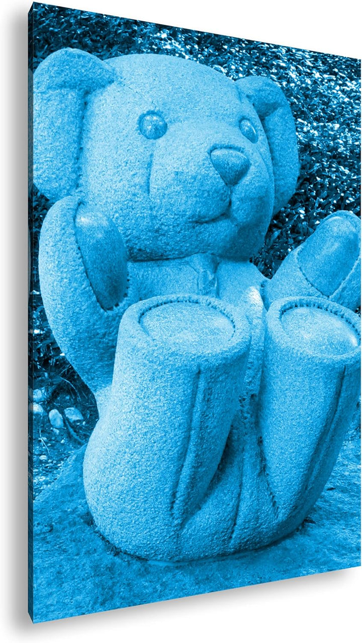 deyoli lustige Teddybär Skulptur Format 80x60 Effekt: Monocrome Blau als Leinwandbild, Motiv fertig