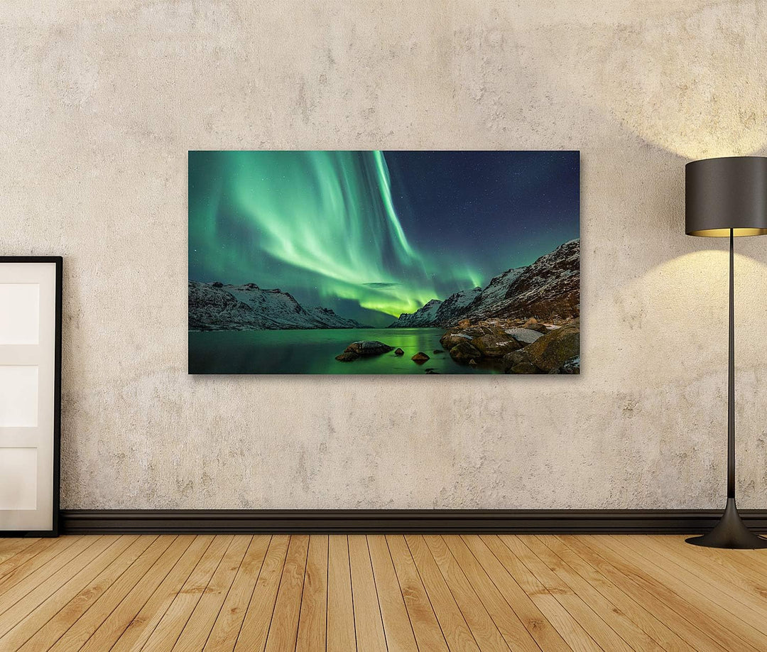 islandburner Bild auf Leinwand Aurora Borealis Über Tromso Skandinavien Nordlicht Bilder Wandbilder