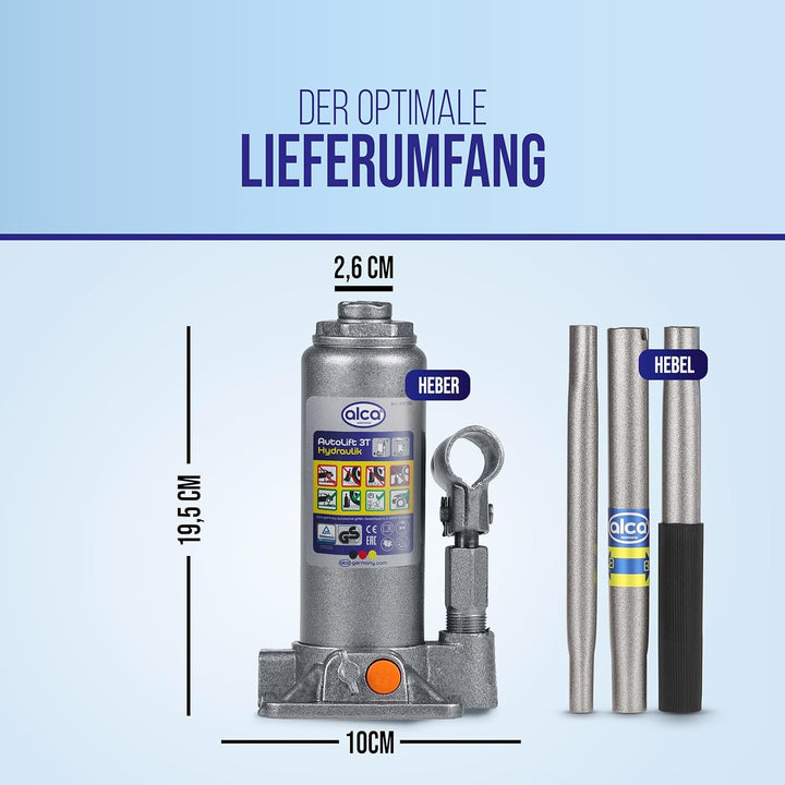 alca® Unterstellheber hydraulisch Wagenheber 3t Stempel-Wagenheber für SUV/PKW Hubhöhe 19,5-38cm