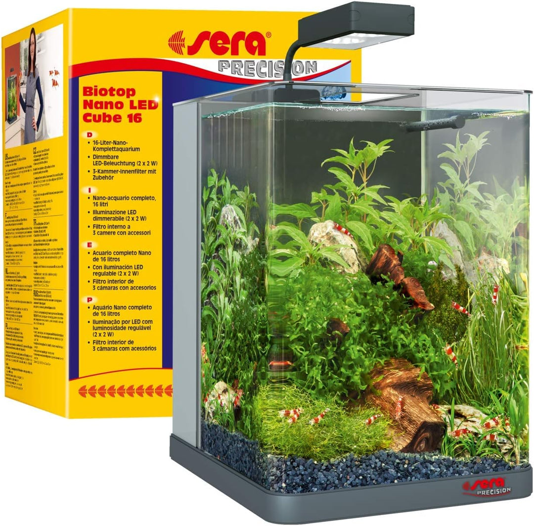 sera Biotop Nano LED Cube 16 - 16 l Süsswasser-Nano-Komplettaquarium mit LED Beleuchtung und