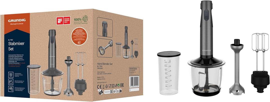 GRUNDIG Delisia Novus BL 7180 Stabmixer Set, Multi-Zerkleinerer mit 4-fach Edelstahlmesser mit Zirko