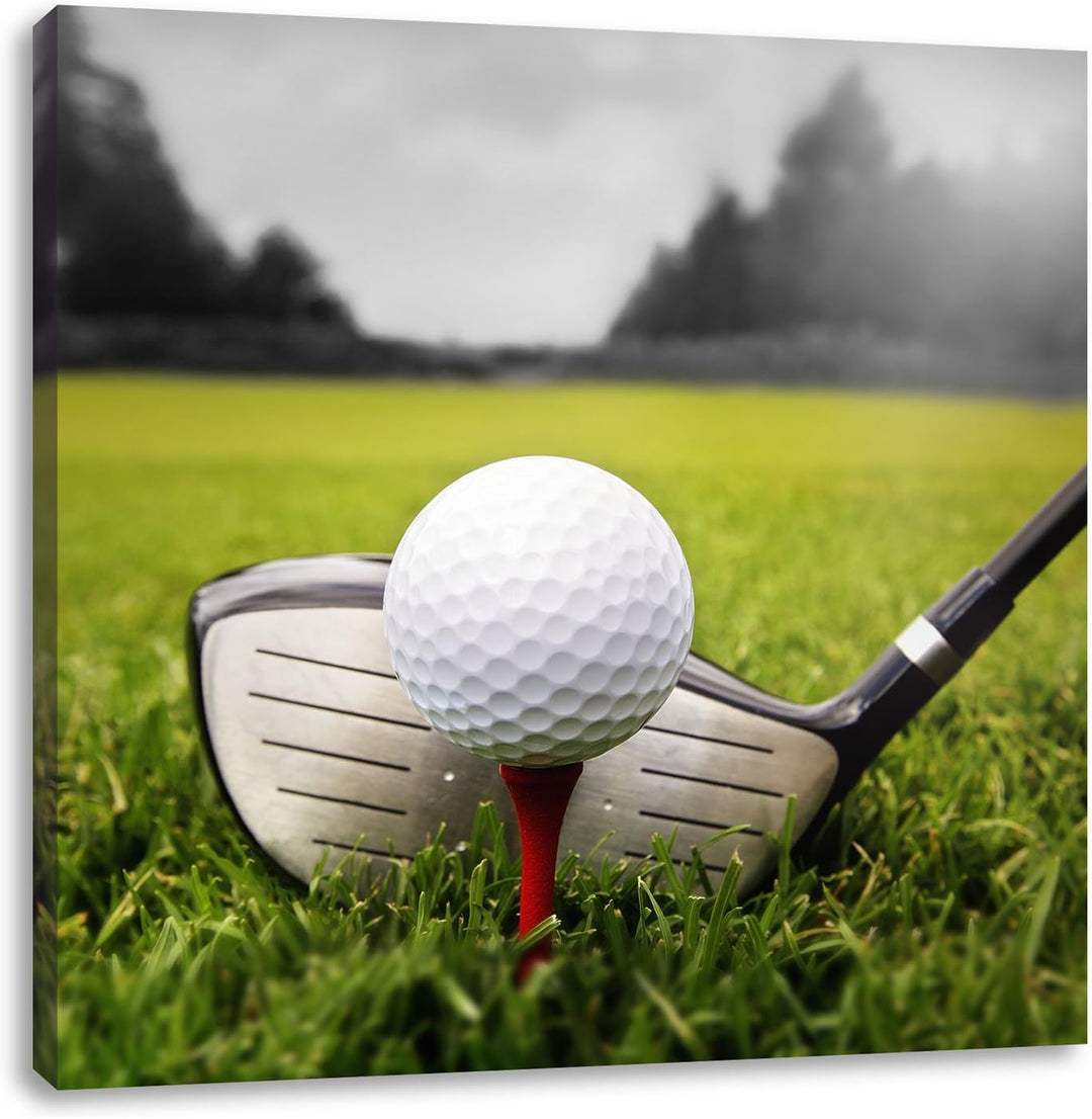 Golf Abschlag Schwarz/Weiss, Format: 70x70 auf Leinwand, XXL riesige Bilder fertig gerahmt mit Keilr