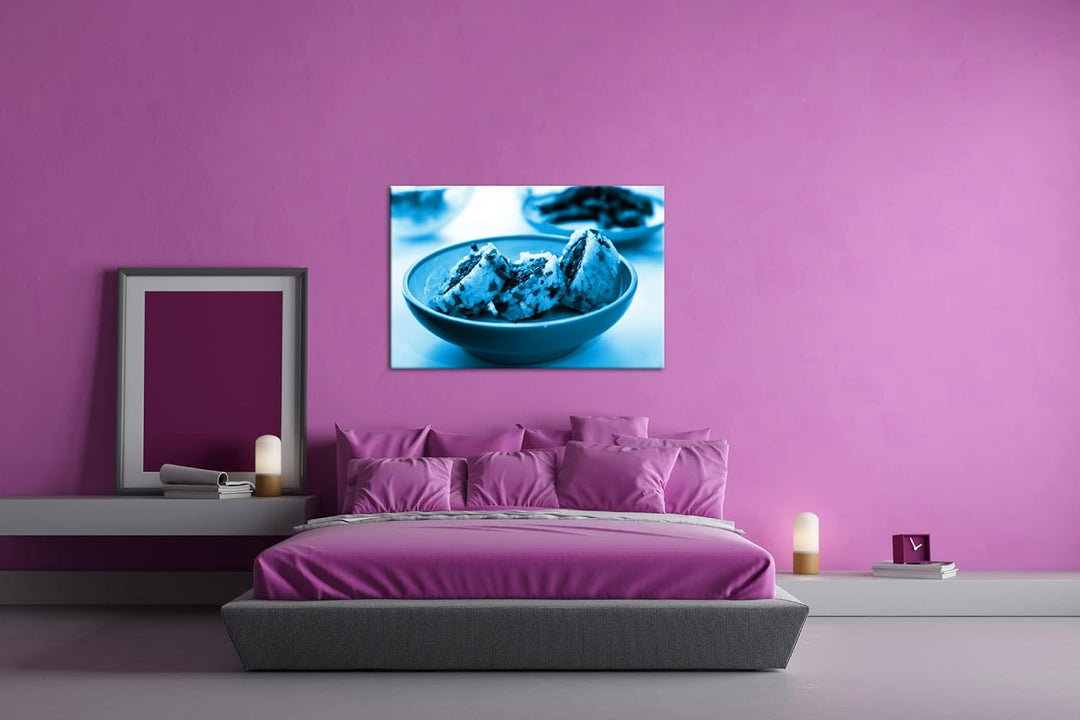 deyoli köstliches Japanisches Sushi Format 80x60 Effekt: Monocrome Blau als Leinwandbild, Motiv fert