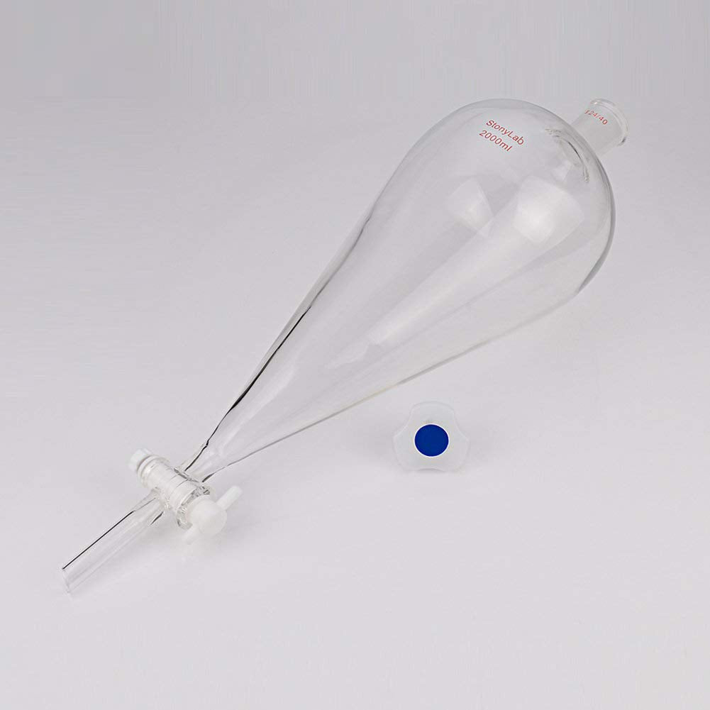 StonyLab 2000 ml Trichter aus Borosilikatglas, Separatory Funnel, Schwerwandig Konisch mit 24/40 Gel