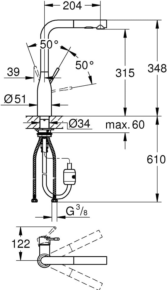GROHE Essence - Einhand-Spültischbatterie (mit herausziehbarer Dual Spülbrause, Schwenkbereich 360°,