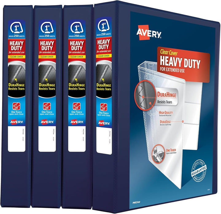 Avery Robuster 3-Ringbuch, 2,5 cm One-Touch-schräger Ring, für 21,6 x 27,9 cm Papier, 4 marineblaue