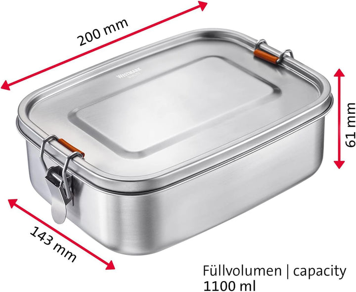 Westmark Lunch Box, Füllvolumen: 1100 ml, Mit Silikon-Dichtungsring, Einsetzbare Trennwand, Rostfrei