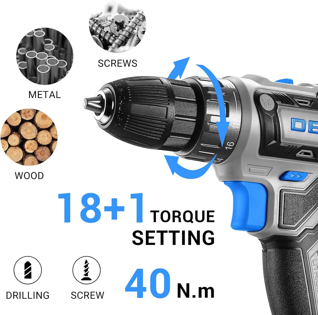 20 V Akkuschrauber für Damen:DEKOPRO 40 N.m Akku Schrauber mit Akku und Ladegerät,30 pcs Zubehör Boh