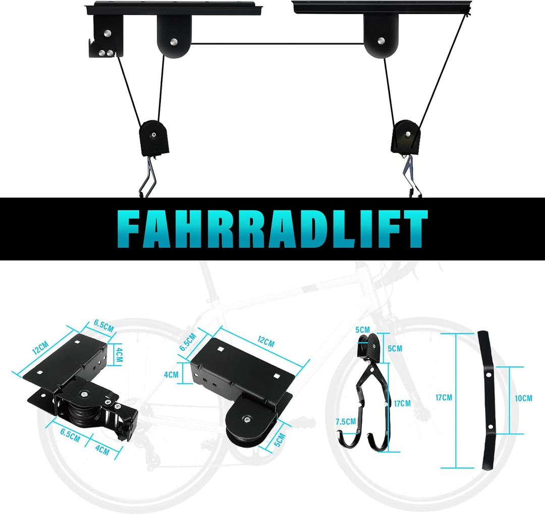 Gemsaya Fahrradlift bis 60 kg, Stahl Fahrrad Deckenlift, Deckenmontage Fahrradhalterung mit Haken un