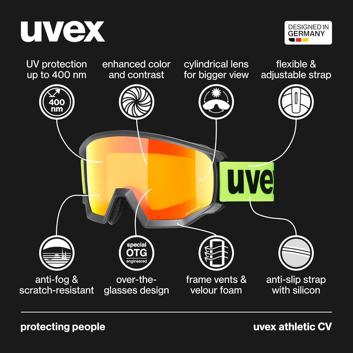 Uvex Unisex Athletic Cv Skibrille (1er Pack) Einheitsgrösse black mat/orange-yellow, Einheitsgrösse