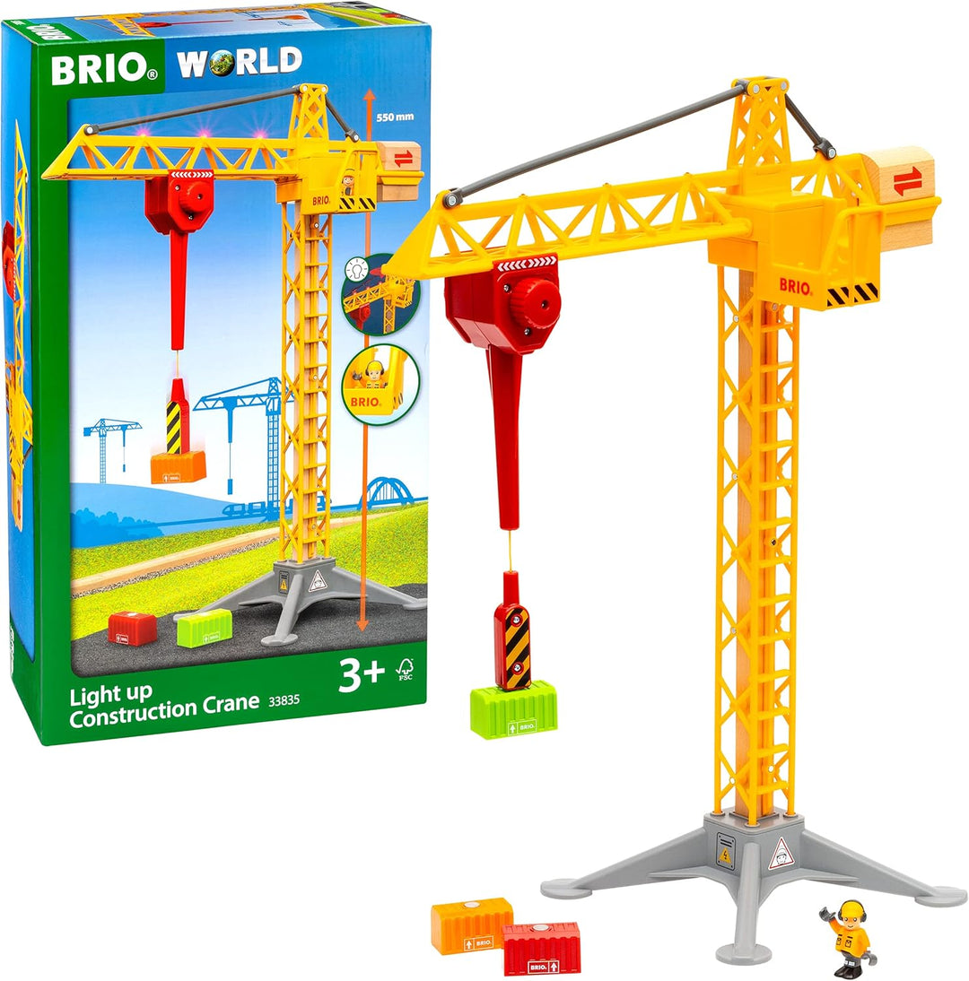 BRIO World 33835 Grosser Baukran mit Licht & World 33884 Batterie-Dampflok mit Wassertank - Lokomoti