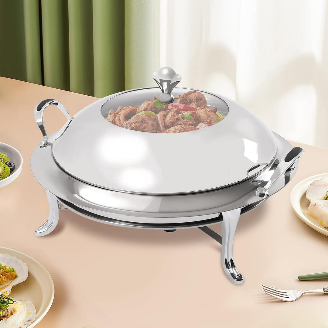 SABUIDDS 3L Edelstahl Warmhaltebehälter Speisenwärmer mit Rund Mahlzeit Brennpastenbehälter Chafing