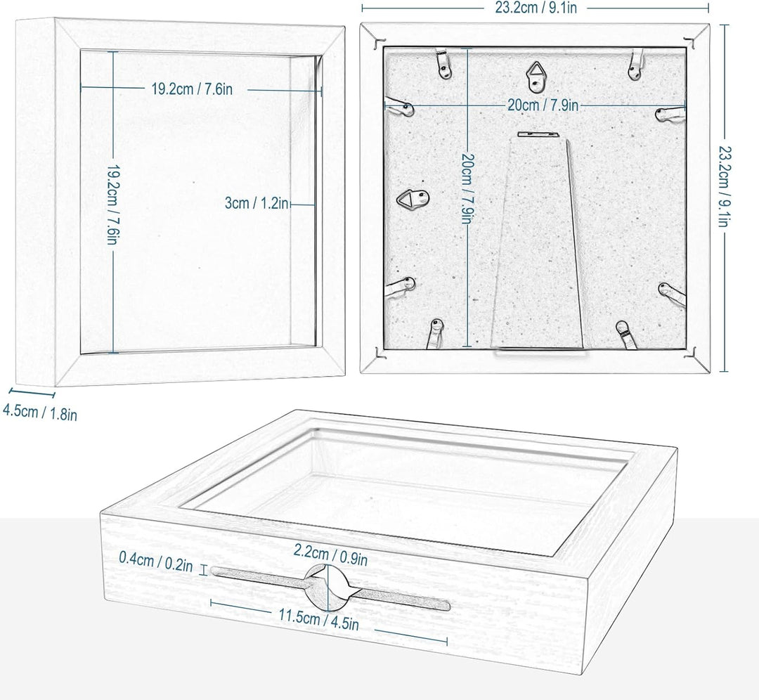 EUGAD 2 Stück 3D Bilderrahmen zum Befüllen, Objektrahmen Spardose 20x20 cm, tiefer Rahmen für Objekt