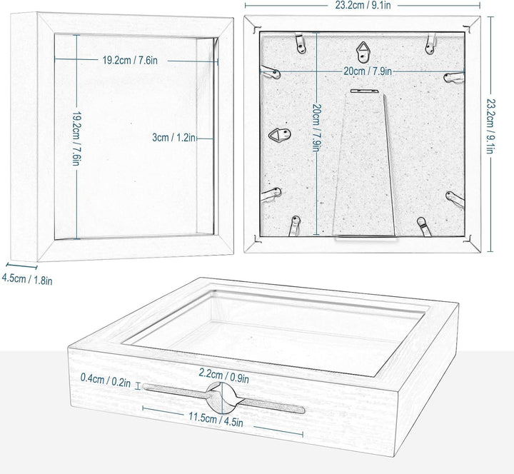 EUGAD 2 Stück 3D Bilderrahmen zum Befüllen, Objektrahmen Spardose 20x20 cm, tiefer Rahmen für Objekt