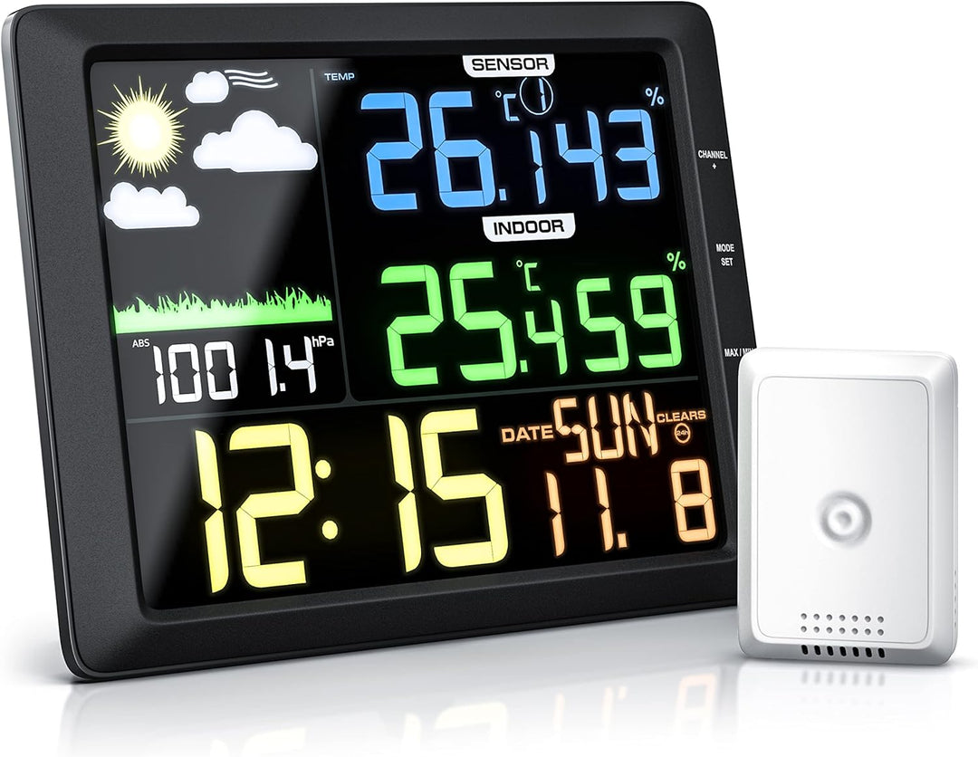 CSL - Wetterstation mit Farbdisplay und Aussensensor, 20 cm LCD Farbdisplay - Luftdruck Barometer Te