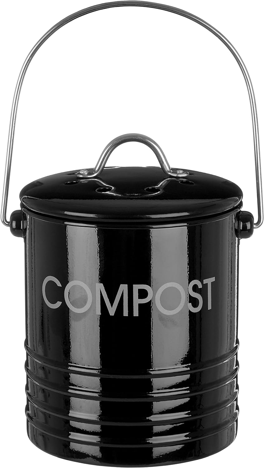 Premier Housewares 0510019 Komposteimer mit Tragegriff Ø14 x H22 cm, Schwarz, Schwarz