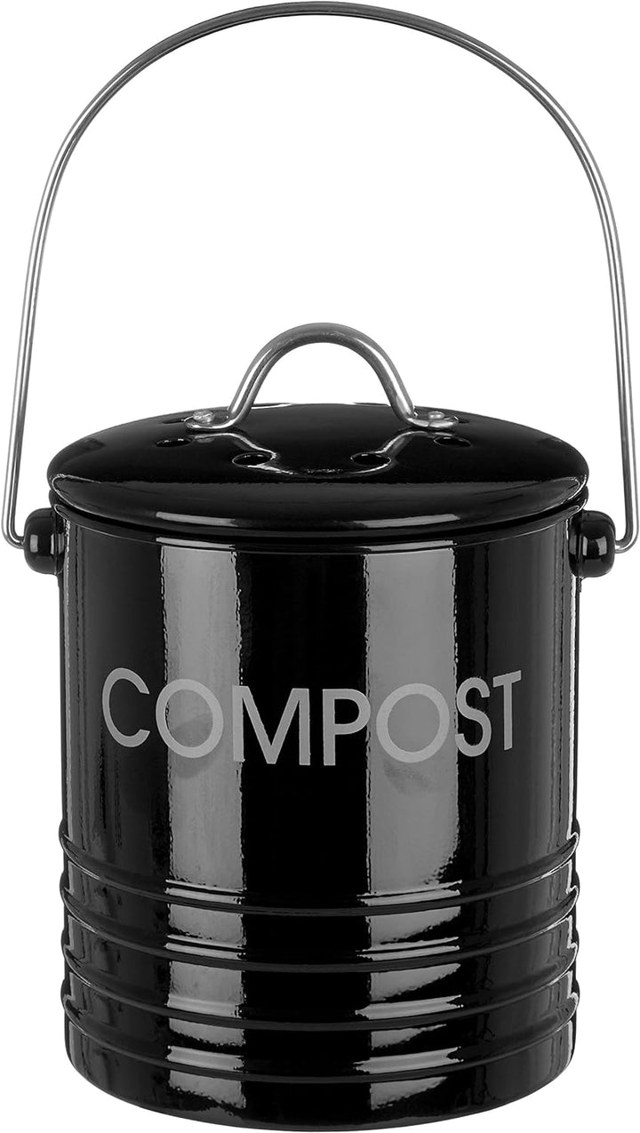 Premier Housewares 0510019 Komposteimer mit Tragegriff Ø14 x H22 cm, Schwarz, Schwarz
