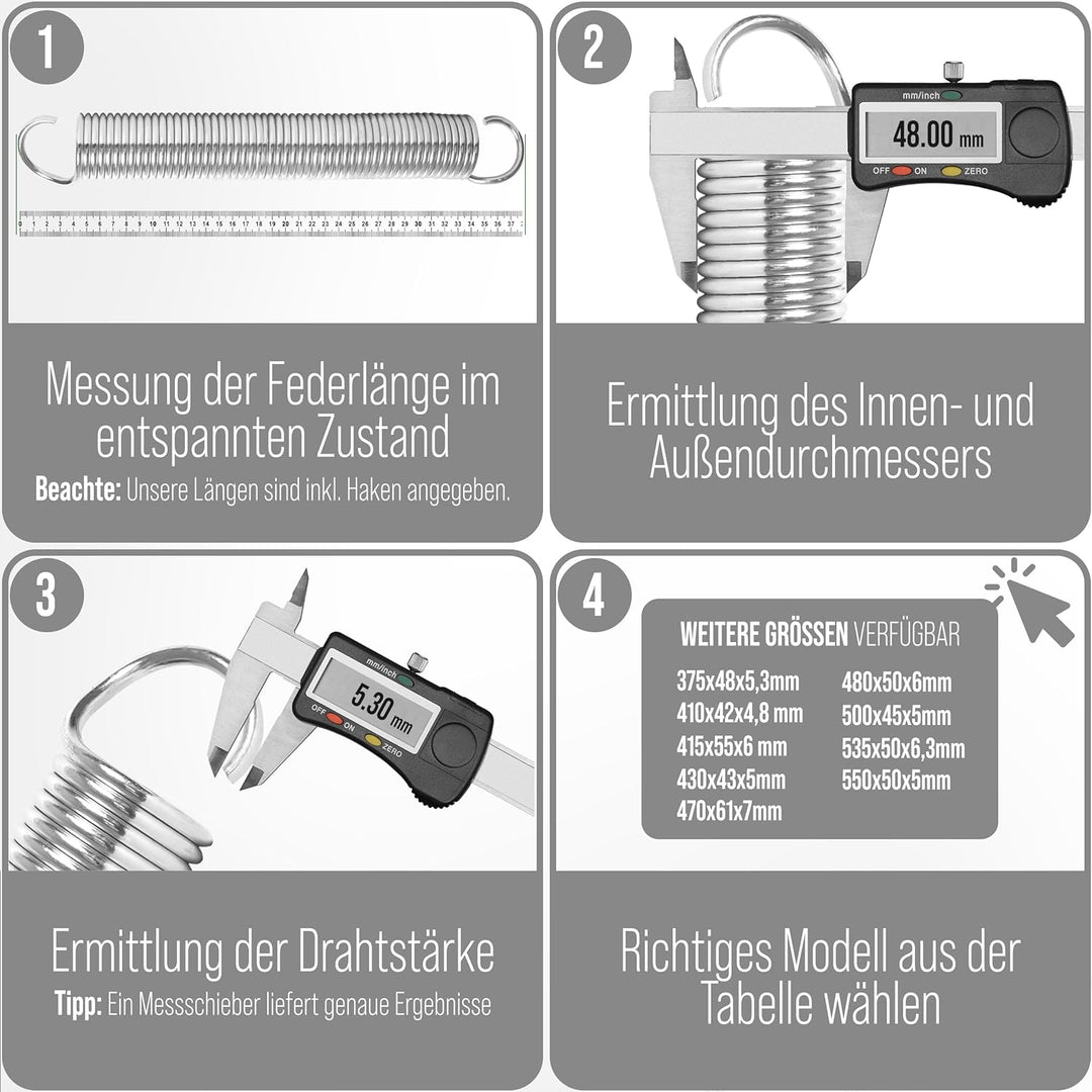 Garagentorfeder Paar (2 Stück) Universal Zugfeder - in 9 verschiedenen Grössen erhältlich - verzinkt