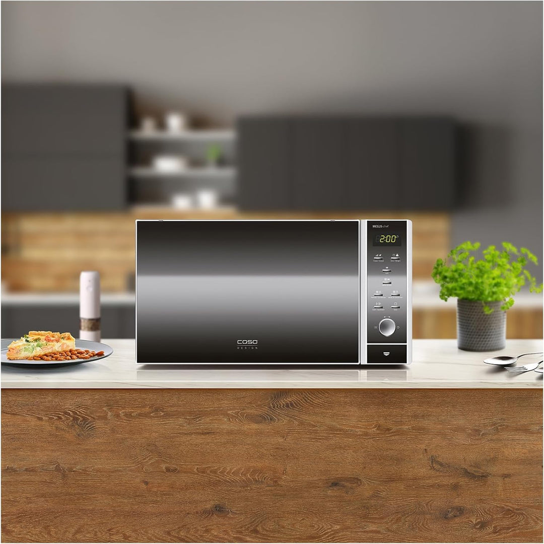 CASO | MCG25 chef 3-in-1 Mikrowelle mit Grill und Heissluft 1950W | Backofen-Funktion bis 200°C, Dre