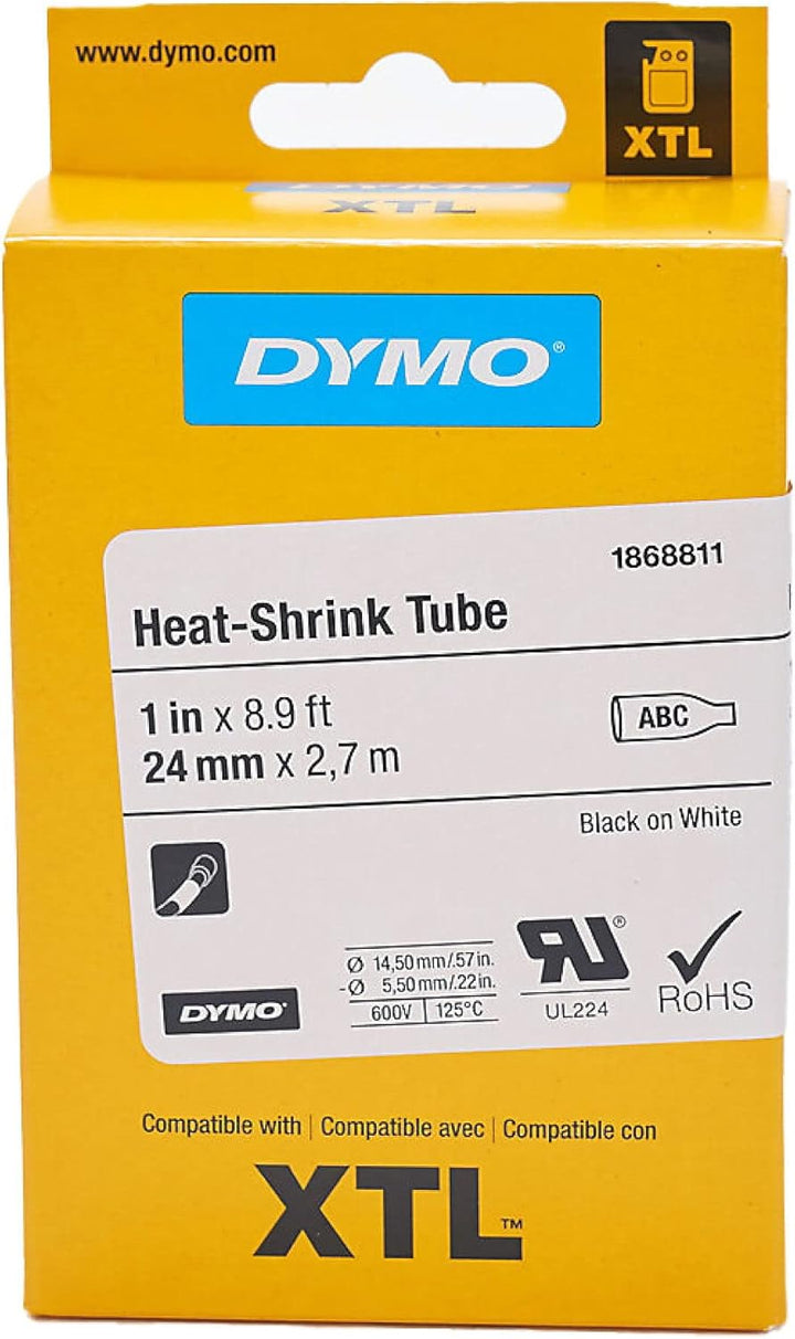 Dymo XTL Schrumpfschlauch | Endlosband | 24 mm x 2.70 m | schwarz auf weiss 24 mm x 2,7 m, 24 mm x 2