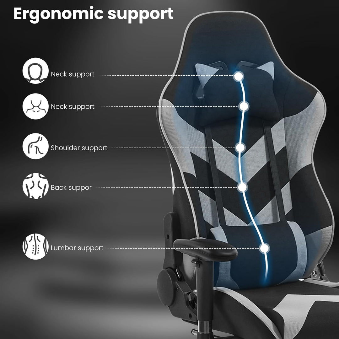 WOLTU® Racing Stuhl BS21gr Gaming Stuhl Bürostuhl Schreibtischstuhl Sportsitz mit Kopfstütze und Len