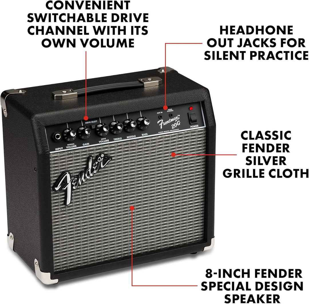 Fender Frontman 20G Gitarre Combo Verstärker - Geeignet für E-Gitarre, Schwarz 20G UK-Version, 20G U