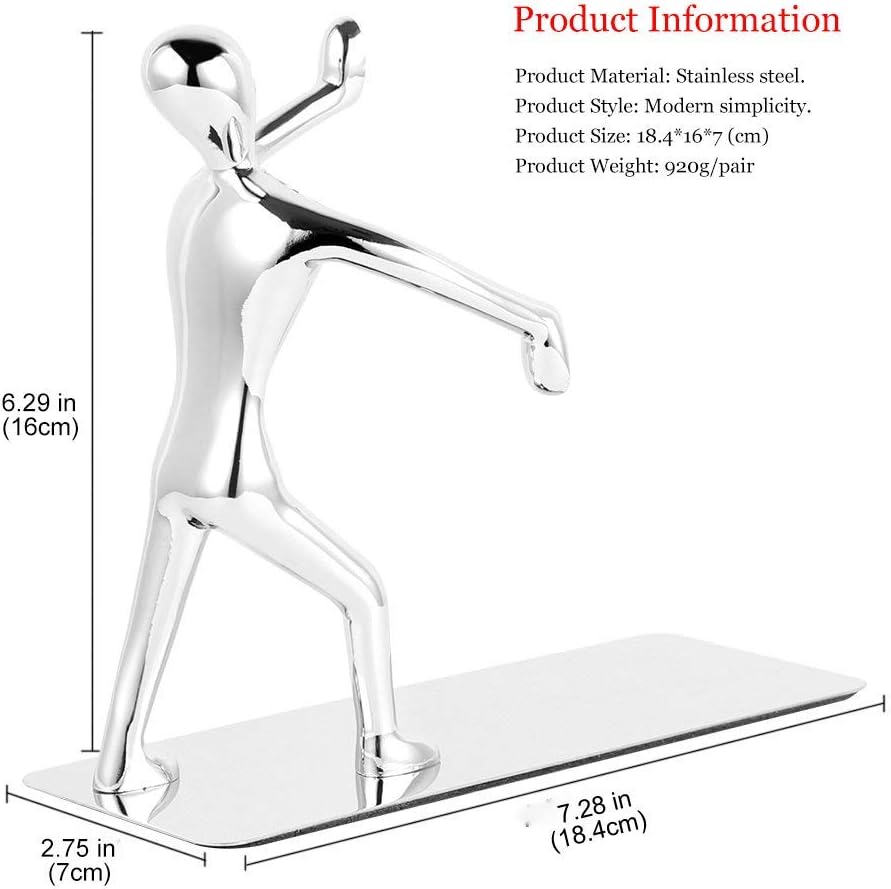 MerryNine Robuste Kung-Fu-Mann-Buchstützen aus Edelstahl, Buchstütze aus Edelstahl, kreativer Buchsc