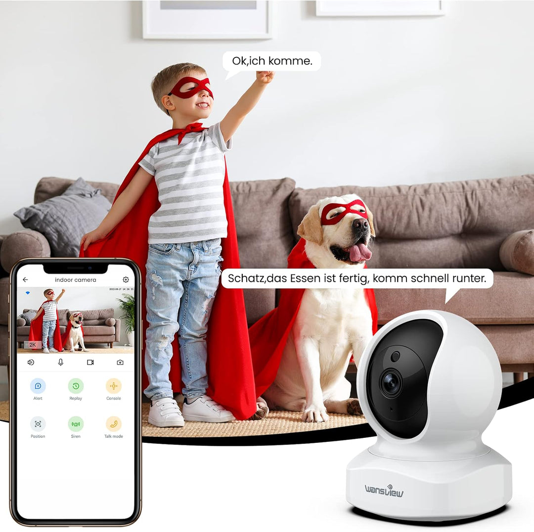 Wansview WLAN IP Kamera,1080P Überwachungskamera innen, 2.4Ghz WiFi schwenkbare Haustier Kamera , Ba