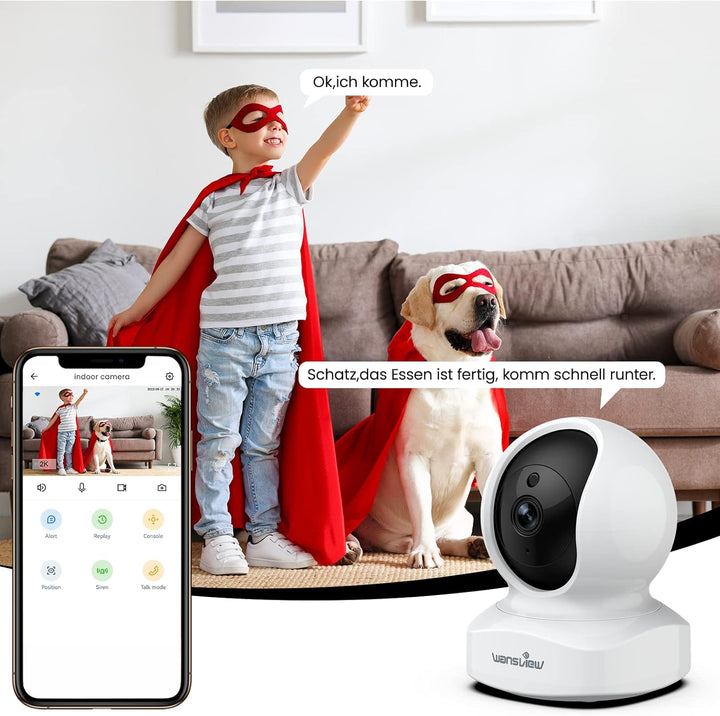Wansview WLAN IP Kamera,1080P Überwachungskamera innen, 2.4Ghz WiFi schwenkbare Haustier Kamera , Ba