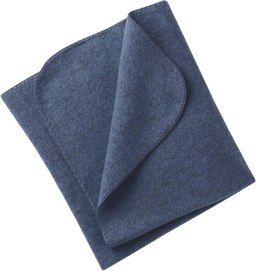 Engel Natur, Baby Fleece Decke mit Muschelkante, 100% Wolle (kbT) (80x100 cm, Blau melange) 80x100 c