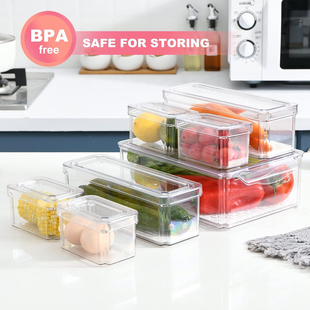 TWBEST Kühlschrank Organizer 8 Set,Kühlschrank-Organizer Mit Griff für Küche-Mit Deckel,Behälter für