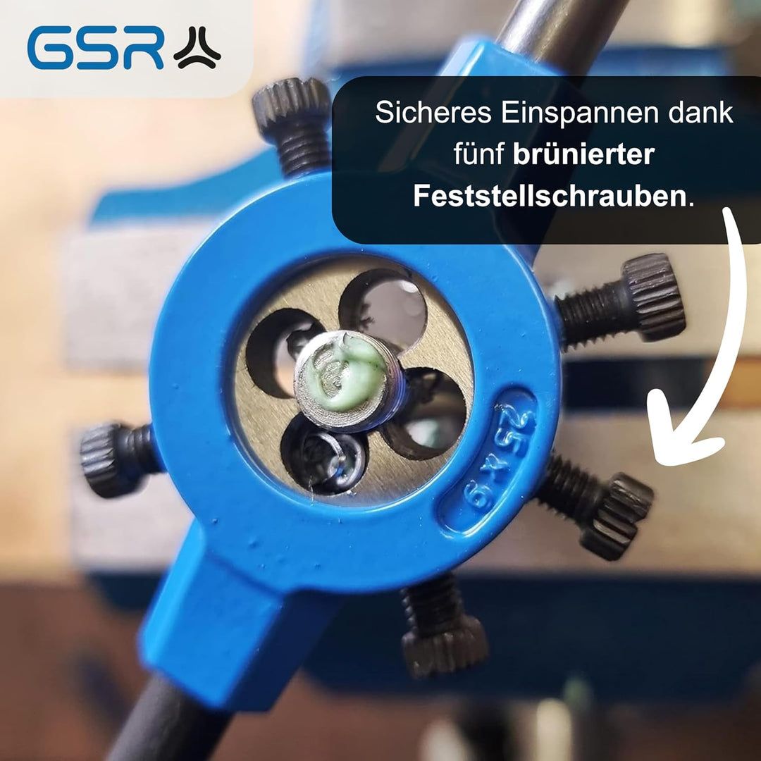 GSR Profi HSS Schneideisen Satz, 8-teilig, 25x9 Schneideisenhalter & M3-M12 Schneideisen, Form B vor