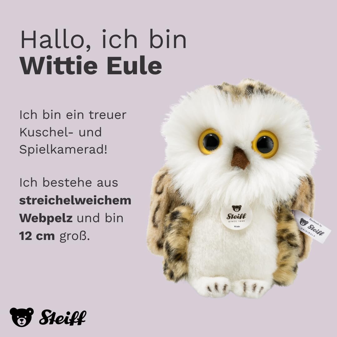 Steiff 045608 12 Wittie Eule, GRAU, 12 cm, 12 cm