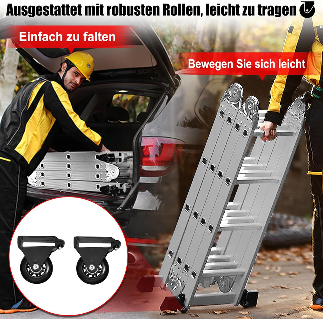 LZQ 4x3 Mehrzweckleiter 340cm 6 in 1 Alu Leiter Vielzweckleiter Klappleiter Haushaltsleiter Arbeitsl