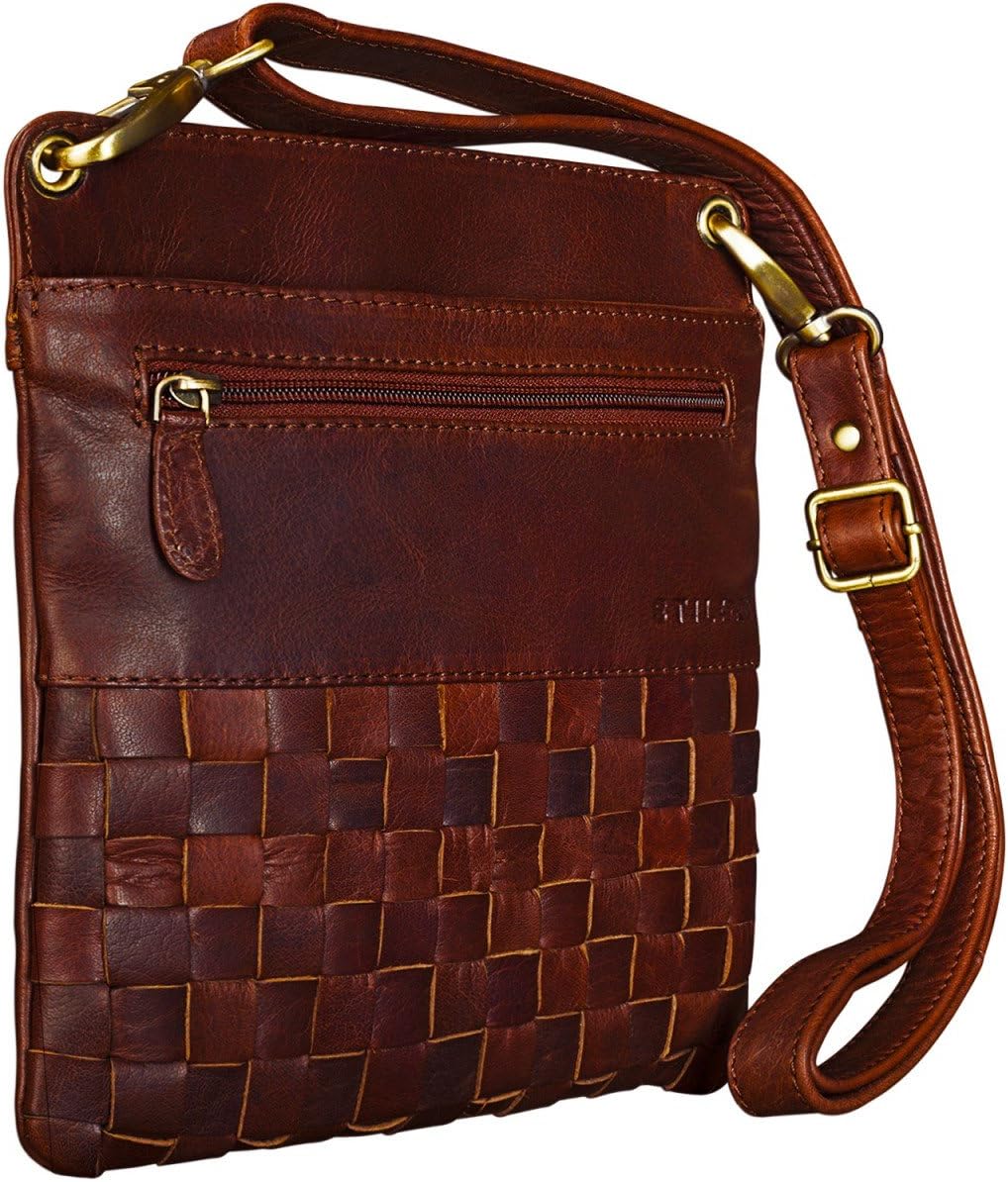 STILORD 'Sophie' Schultertasche Damen klein Leder Handtasche moderne Umhängetasche geflochten Freize