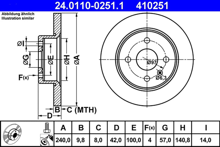 ATE Original Bremsscheibe - 2 Bremsscheiben - 24.0110-0251.1 - ECE-R90 Strassenzulassung