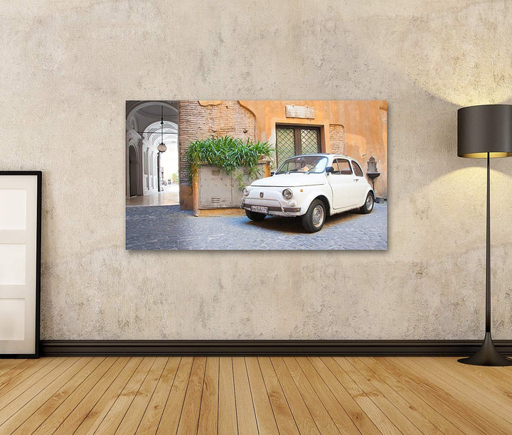 islandburner Bild auf Leinwand Fiat 500 Retro Jahrgang Bilder Wandbilder Poster Leinwand 80x40cm, Le