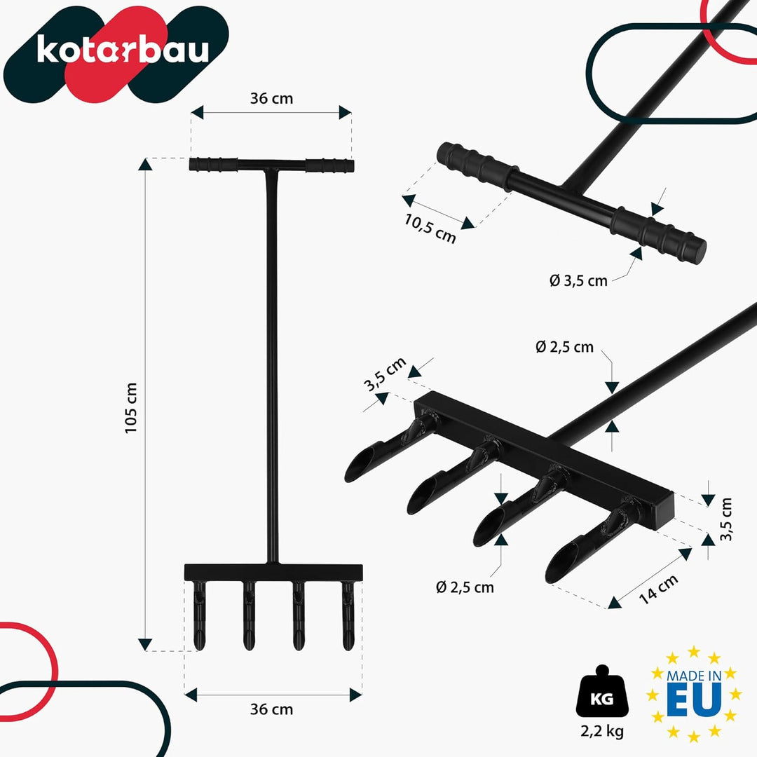 KOTARBAU® Rasenlüfter manuell + Handschuhe 105 cm Aerifizierer für Rasen Handvertikutierer Rasenbelü