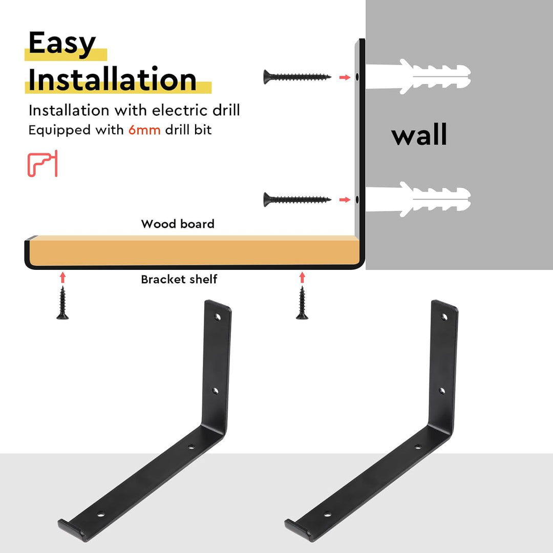DBREAKS 4 Stk Regalhalterung Schwarze, L-Form Regalhalter, Wandregal Halterung, Heavy Duty Regalhalt