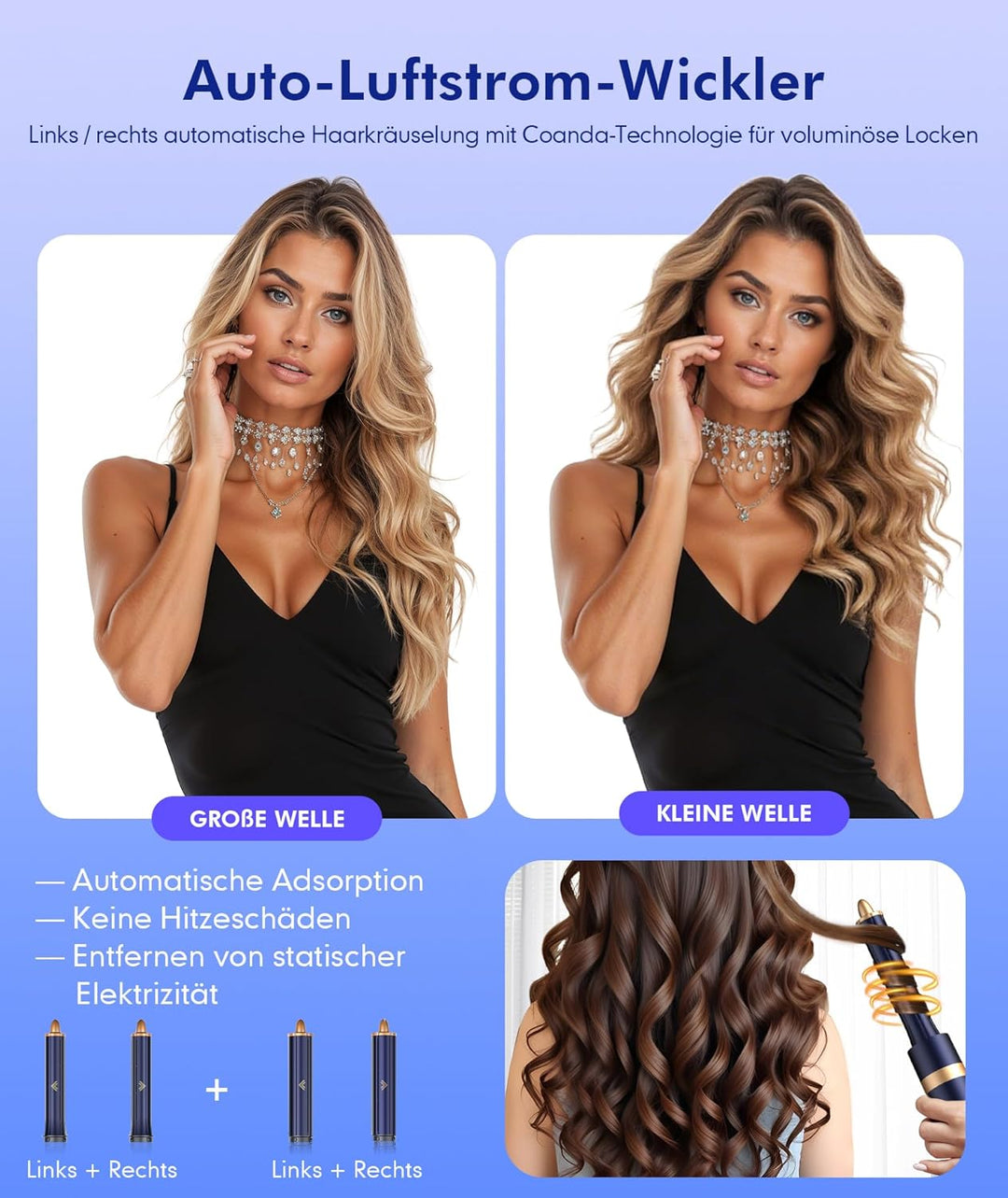 Homdigrk Air Styler Haarstyler 6-in-1,1300W Warmluftbürste Set Mit 110000 U/Min Haartrockner,Curly A