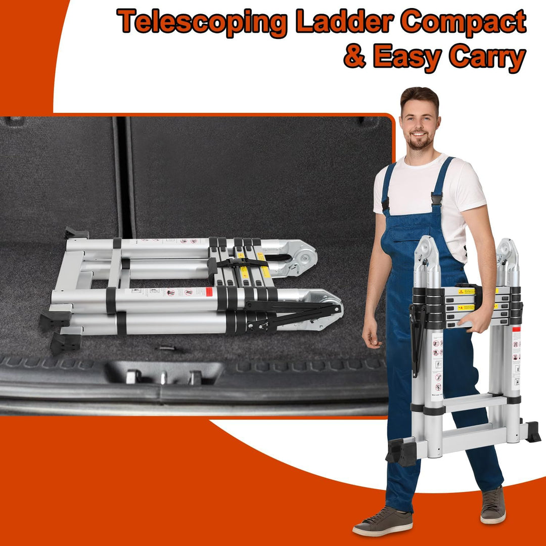 Lospitch 3.8M(1.9+1.9) M Aluminium Teleskopleiter klappbar Ausziehleiter mit Stabilisator Hochwertig