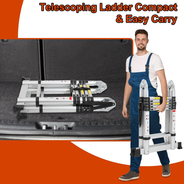 Lospitch 3.8M(1.9+1.9) M Aluminium Teleskopleiter klappbar Ausziehleiter mit Stabilisator Hochwertig