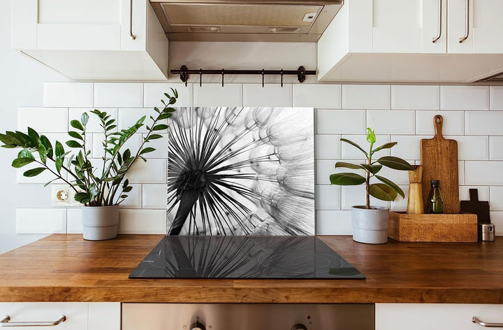Schöne Pusteblume Herdabdeckplatte & Spritzschutz aus Echtglas | Für Herd-Kochfelder | 60x52 cm