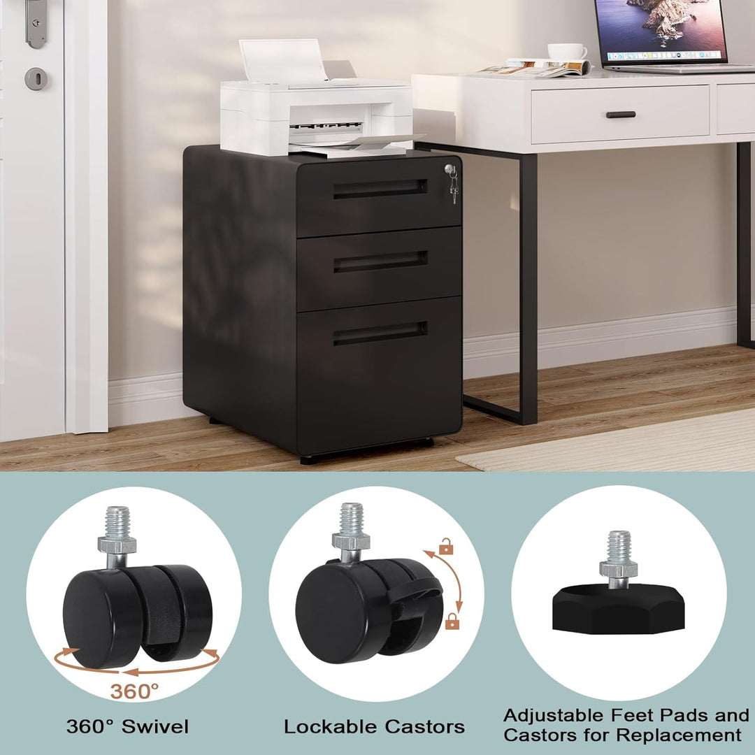 WOLTU Aktenschrank, Rollcontainer mit 3 Schubladen, Büroschrank unter Schreibtisch, Schubladenschran