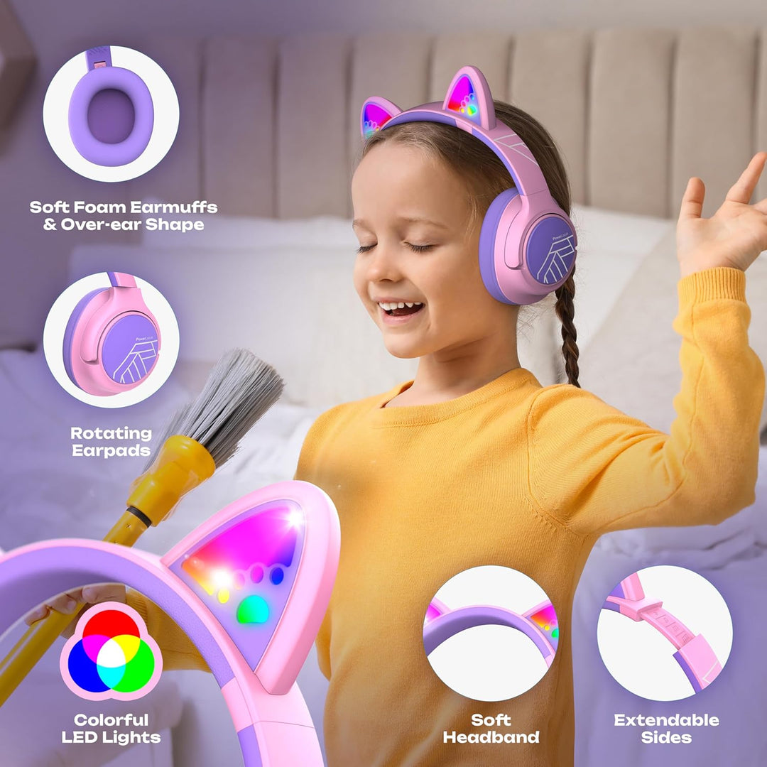 PowerLocus Bluetooth Kopfhörer Kinder, Kinderkopfhörer Over Ear mit 74/85/94dB Lautstärkebegrenzung,
