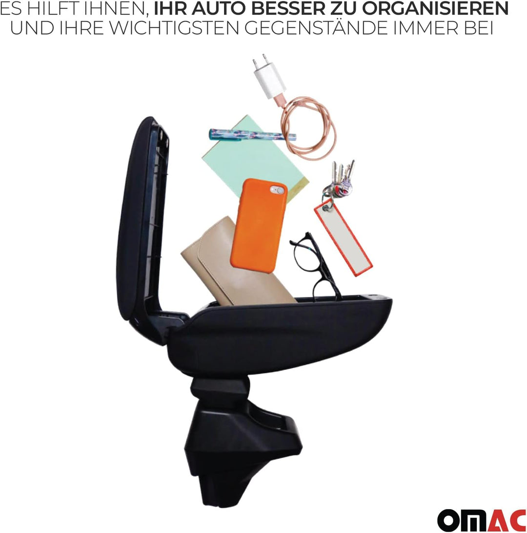 OMAC Armlehne Mittelarmlehne Mittelkonsole kompatibel mit VW Touran 2003-2010 PU-Leder Schwarz Toura