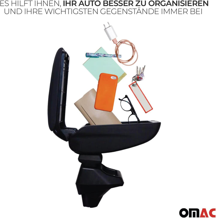 OMAC Armlehne Mittelarmlehne Mittelkonsole kompatibel mit VW Touran 2003-2010 PU-Leder Schwarz Toura